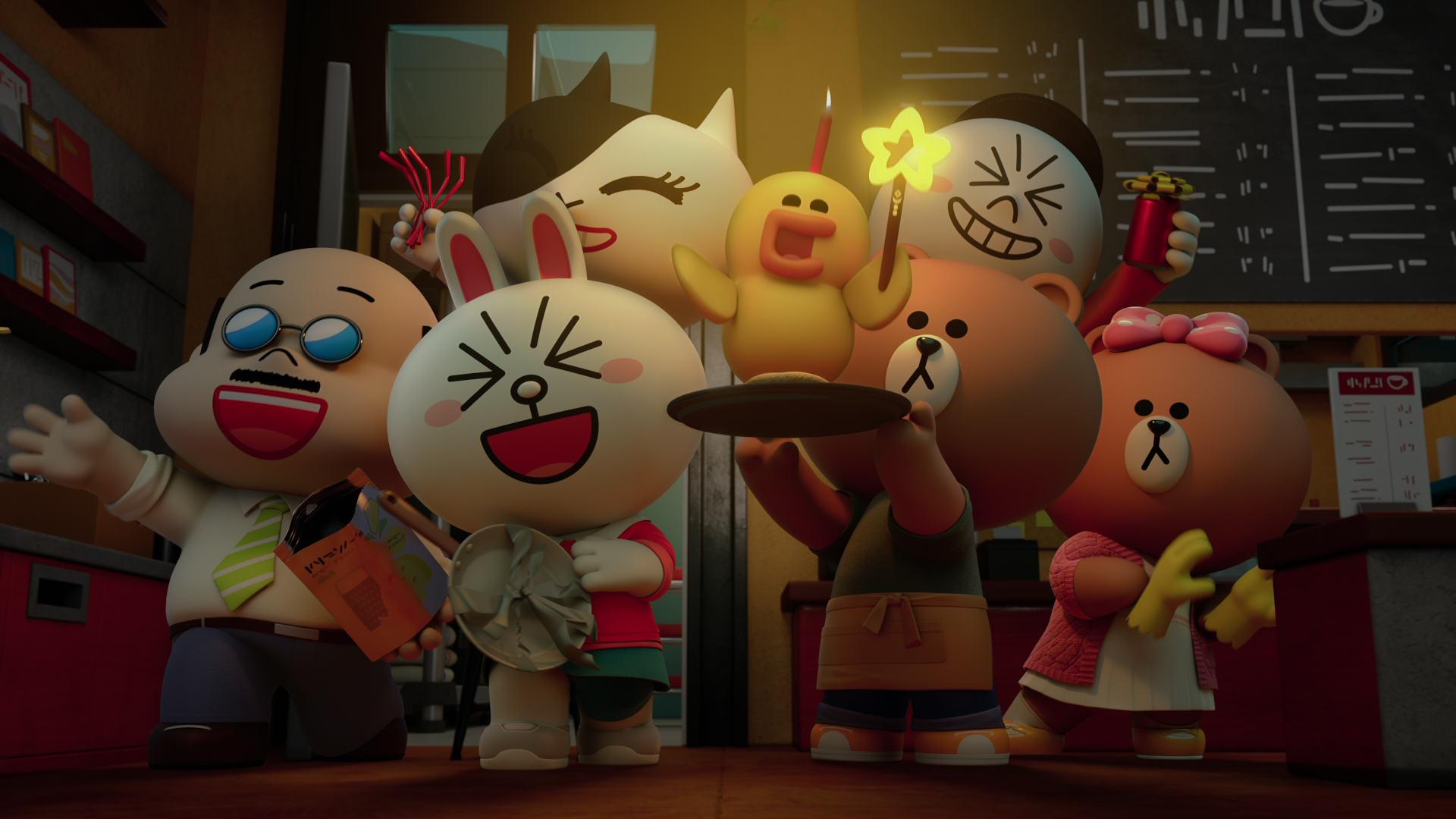 Brown and friends together in their neighborhood coffee shop